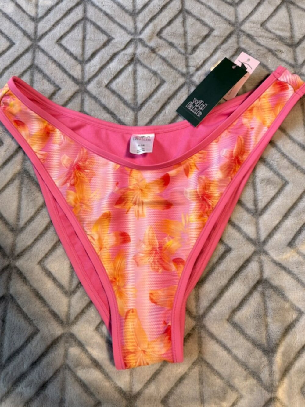 NWT Hot Pink Floral Bikini Bottoms Size L, XL | Bright Tropical Swimwear